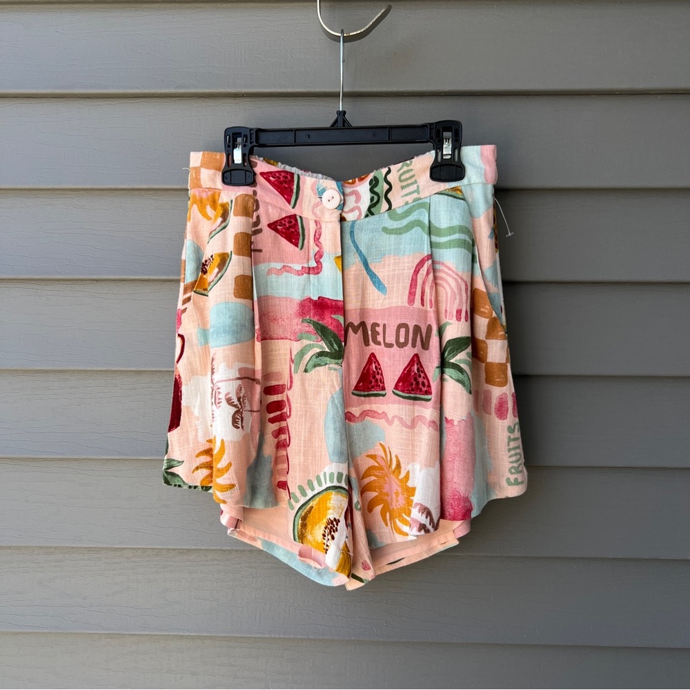 Paper Heart Tropical Print Linen Blend Shorts Women's Size Small Flowy Nautical